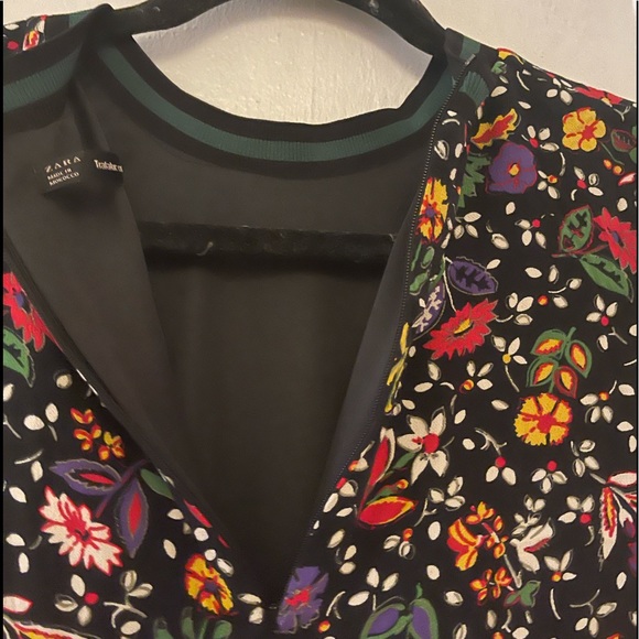 Zara Trafaluc Black Floral Long Sleeve Mini Dress - Picture 9 of 9